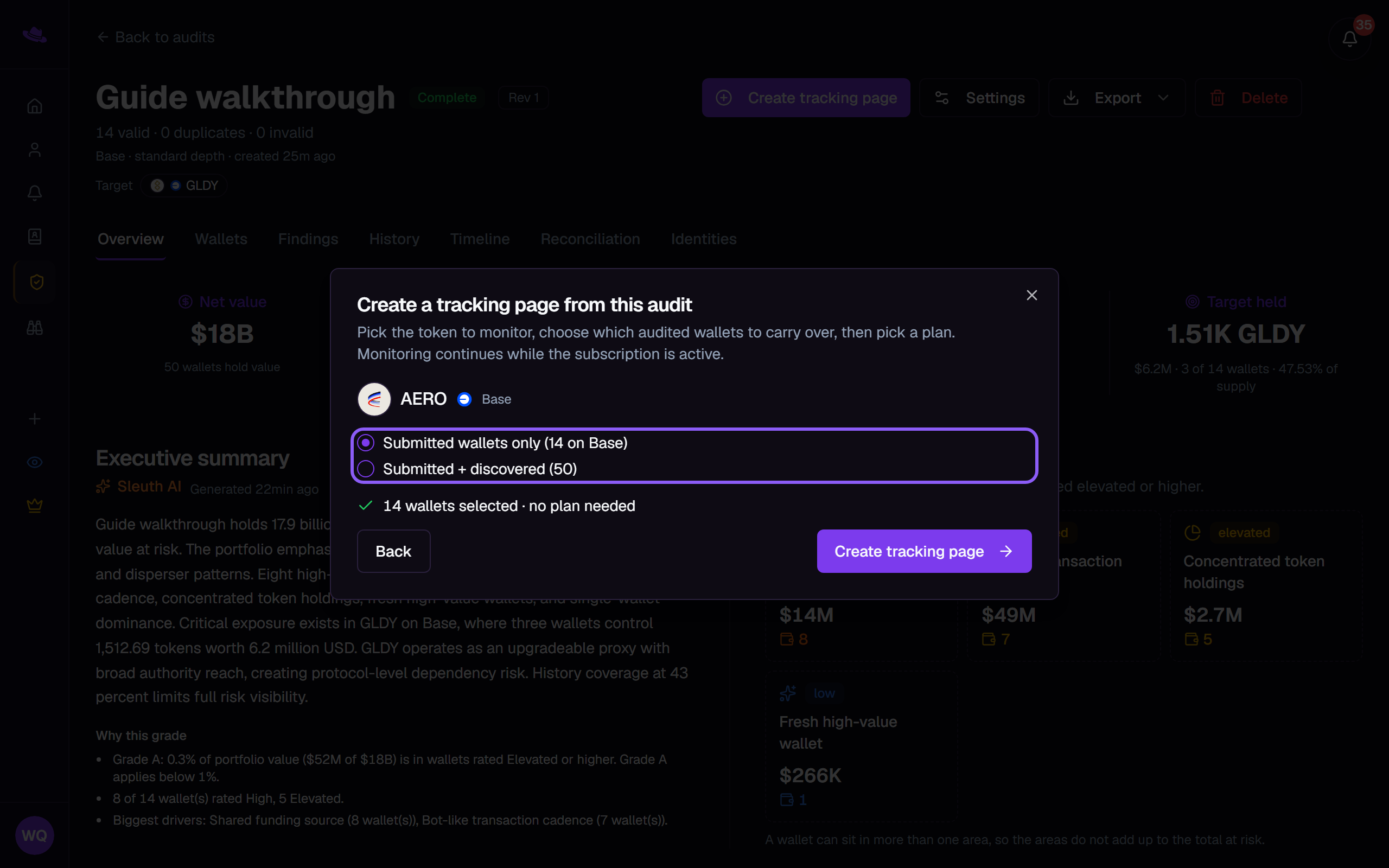 The wallet step with the choice between submitted wallets only and submitted plus discovered highlighted