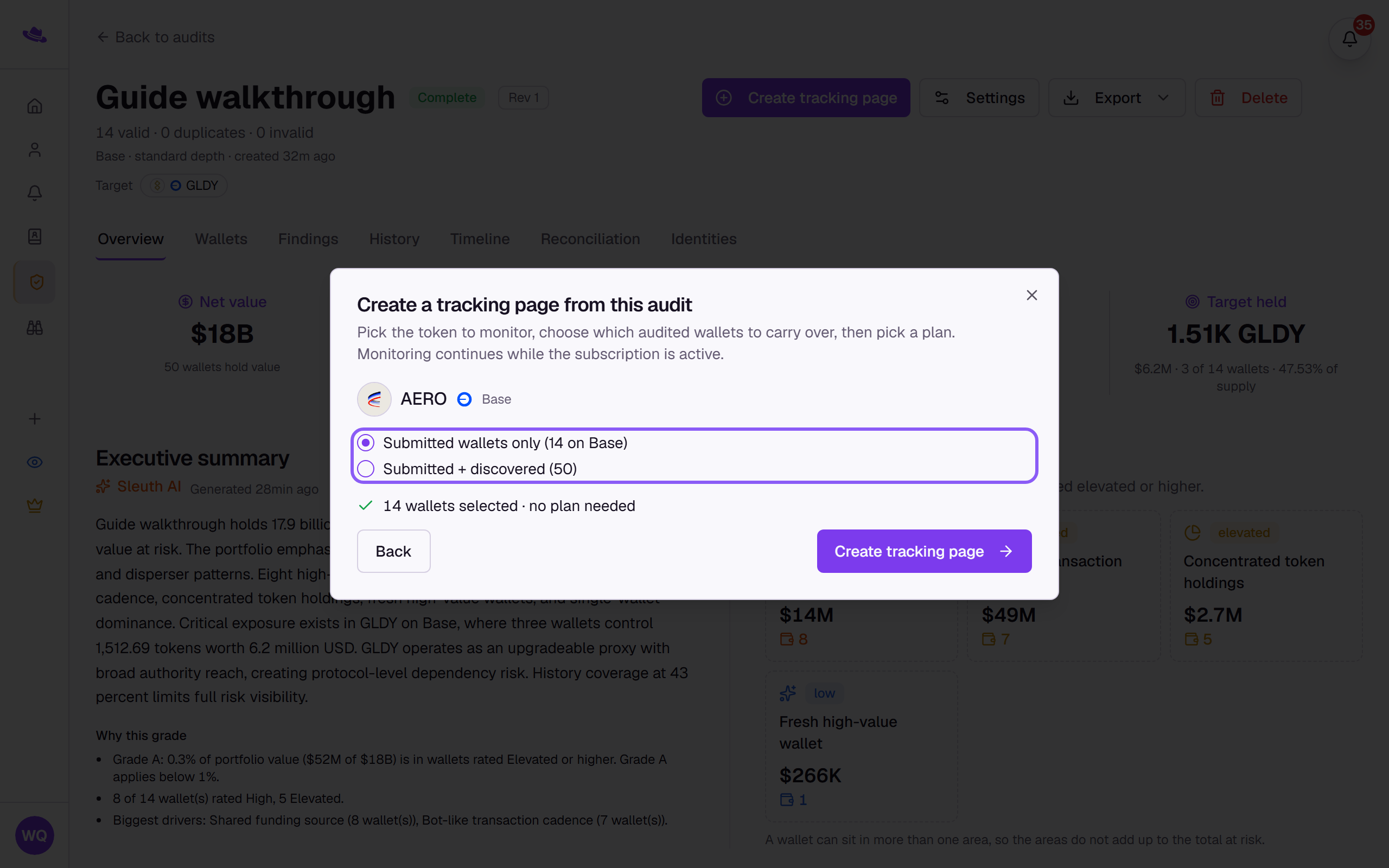 The wallet step with the choice between submitted wallets only and submitted plus discovered highlighted